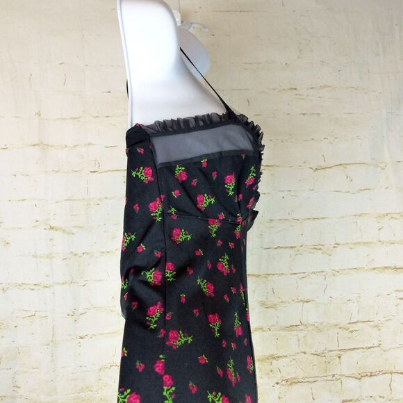 VTG Victorias Secret Slip Dress S Black Roses Ruffles Sexy Little Thing Y2K 90s - Picture 5 of 14